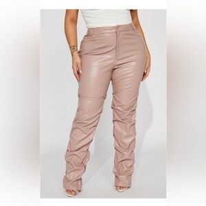 Faux Leather Stacked Pant Nude